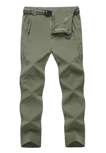 TBMPOY Men's Lightweight Hiking Pants with Belt 5 Zip Pockets Waterproof Quick-Dry Travel Fishing Work Outdoor Pants Thin Sage Green XL - Image 1