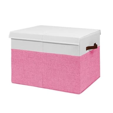 Mabahoo Large Toy Box, Collapsible Sturdy Storage Organize Chest Boxes With Lids, 25"x13"x16" Kids Toy Chest Bin Baskets for Living Room, Bedroom, Nursery, White & Pink - Image 8