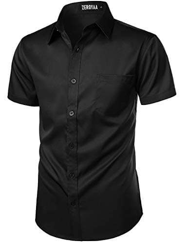 ZEROYAA Men's Casual Urban Stylish Slim Fit Short Sleeve Button Up Dress Shirt with Pocket ZLSC15-Black XXX-Large - Image 2