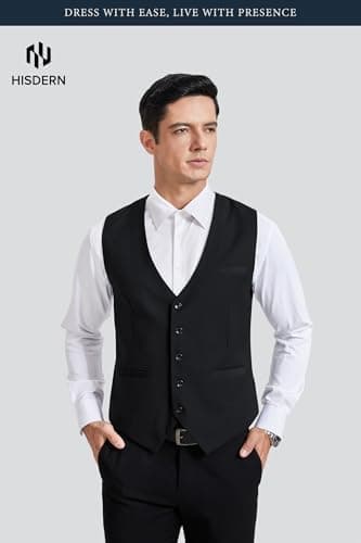 HISDERN Vest 101 Men’s Slim Fit Suit Vest Waistcoat with 3 Pockets for Business Formal Wedding Prom and Casual Tuxedo Wear - Image 4