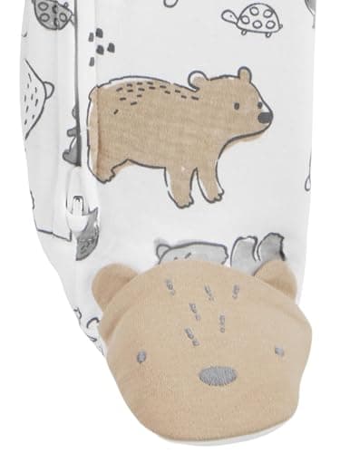 Simple Joys by Carter's Baby Neutral 2-Pack Cotton Footed Sleep and Play, Aqua Blue Forest Animals/White Bear, 6-9 Months - Image 4
