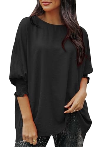 Dokotoo Womens Plus Size Tops Business Casual Outfits Crew Neck Spring Summer Ladies Tops Loose Fashion 3/4 Puff Sleeve T Shirts Flowy Blouses for Women Dressy Casual Black XL - Image 6