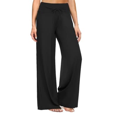 ZOOSIXX Soft Black Pajama Pants for Women, Wide Leg Comfy Casual Lounge Yoga Capri Pants 22'' / 30'' - Image 1