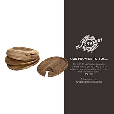 PICNIC TIME TOSCANA -Wine Appetizer Plates, Cocktail Plate with Glass Holder, Cheese Board with Wine Holder, (Acacia Wood), 9 x 6, Set of 4 - Image 9
