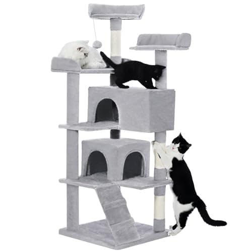 Made4Pets Cat Tree 54in Cat Tower for Indoor Cats Kitten Tree Multi-Level Cat Tree with 2 Condo Furniture Activity Center with Scratching Posts Funny Toys Kittens Pet Play House, Light Grey - Image 1