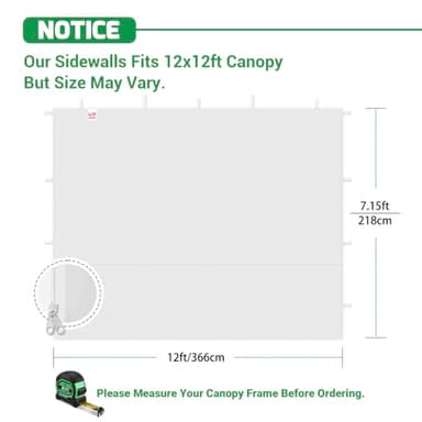 Acepic Instant Canopy Tent Sidewalls for 12x12 Pop Up Canopy 210D Waterproof, 3 Piece Sidewalls, White(3PCS Sidewall Only, Canopy Tent NOT Included) - Image 2