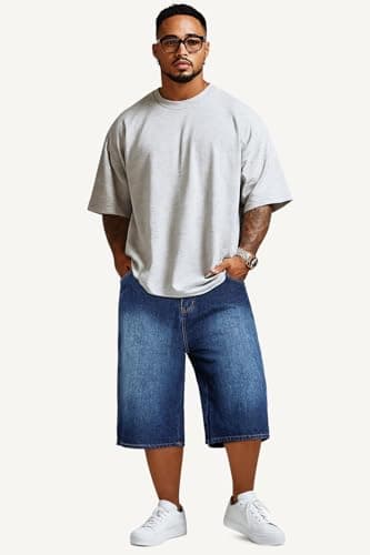 GINGTTO Mens Baggy Denim Shorts Casual Loose Fit Blue Jean Shorts Long Cut Off Hip Hop Cropped Jorts Men 30 - Image 8