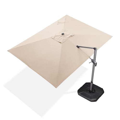 PURPLE LEAF 9' X 11.5' Patio Umbrella Outdoor Cantilever Rectangle Umbrella Aluminum Offset Umbrella with 360-degree Rotation for Garden Deck Pool Patio, Beige - Image 1