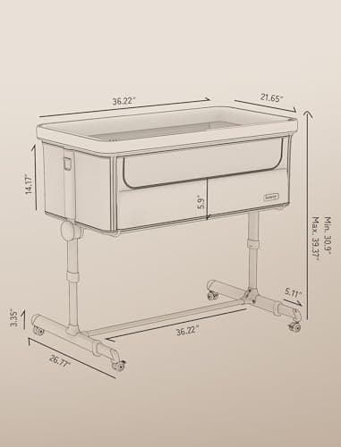 Baby Bassinet Bedside Sleeper, besrey Bedside Bassinet for Newborn Infant with Comfy Mattress, 9 Height Positions, Adjustable Bedside Crib with 360° Swivel Wheels Bassinet for Baby with Storage Basket - Image 2