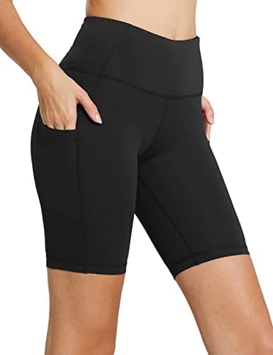 baleaf Shorts for Women Biker Workout Yoga Gym Spandex Running Volleyball Tummy Control Compression with Pockets 8" Black M - Image 1