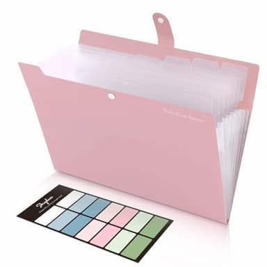 SKYDUE 8 Pockets Expanding File Folders, Accordion Folders, Portable Paper Bill Receipt Organizer, Letter Size, Home College School Office Supplies, Pink - Image 1
