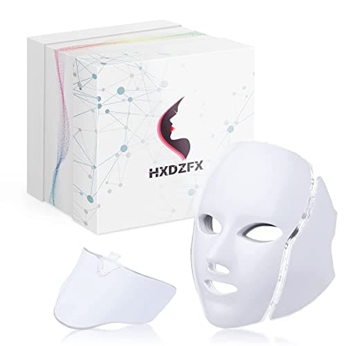 HXDZFX LED FACIAL LIGHT THERAPY MASK-Led Face Mask Light Therapy, 7 Led Light Therapy Facial Skin Care Mask - Blue & Red Light for Acne Photon Mask - Skin Care Mask for Face and Neck.White - Image 1