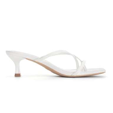 Athlefit Women's Strappy Kitten Heels Flip Flops Square Open Toe Low Heels Fashion Party Dress Thong Heeled Sandals White Size 8 - Image 2