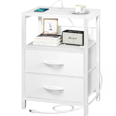 Yoobure Nightstand with Charging Station, Small Night Stand with Fabric Drawers and Storage Shelf for Bedrooms, Nightstands for Small Spaces, Bedside Table with USB Ports & Outlets, Bed Side Table - Image 1