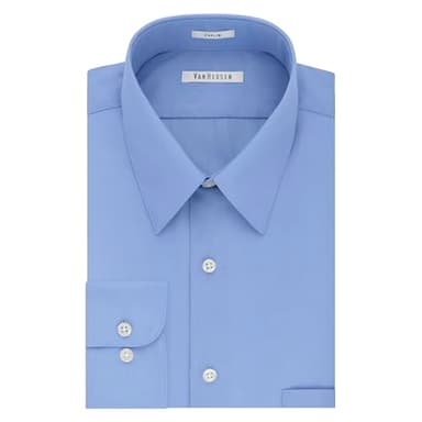 Van Heusen Men's Poplin Regular Fit Solid Point Collar Dress Shirt, Cameo Blue, 16.5" Neck 34"-35" Sleeve - Image 3