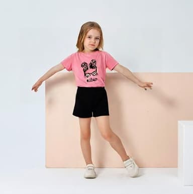 Axumity Kid Toddler Girl Clothes Figure Graphic Print Tee Top + Solid Colour Girls Summer Outfits Set(7-8T) - Image 5