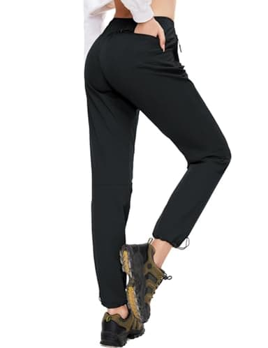 SEVEGO Womens Hiking Pants Tall Inseam 30" Athletic Cargo Pants Lightweight 4 Zipper Pockets Water Resistant Elastic Waist, Black, XL - Image 7