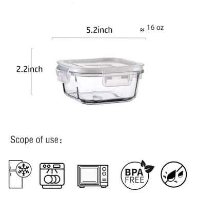 R.repad yay Square Glass Food Storage Containers, Small Square Storage Containers With Airtight Lids, 2Cup Glass Meal Prep Bowls, Leak-proof lunch Bowls, Dishwasher Microwave Freezer Safe -(White) - Image 2