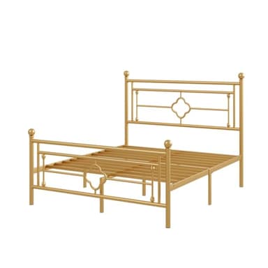 Allewie Queen Size Metal Platform Bed Frame with Victorian Vintage Headboard and Footboard/Mattress Foundation/Under Bed Storage/No Box Spring Needed/Noise-Free/Easy Assembly, Gold - Image 8
