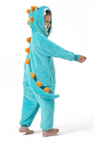 DILUFUN Kids Boys Girls Dinosaur Onesie Costume,One Piece Pajamas,Halloween Funny Animal Onesie Cosplay Costume Sleepwear,Dinosaur GR 7-8Y - Image 4