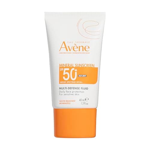 Avène Mineral Sunscreen Multi-Defense Fluid SPF 50+, Clean Formula Sunscreen for Sensitive Skin, Sheer, Water Resistant, Non-Whitening, Antioxidant Protection, 1.3 Fl Oz - Image 1