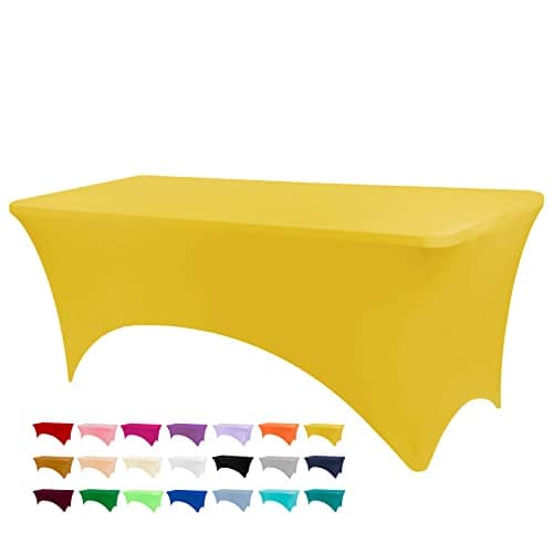 BDDC Table Covers for 6 Foot Tables, Yellow Washable and Wrinkle Resistant Stretch Tablecloths Rectangle 6ft for Events, Wedding, Banquets, Parties - Image 1