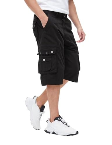 BEST SOUTH Men's Capri Long Twill Cargo Shorts Below Knee 13 Inches Cotton Relaxed Fit Casual Multi-Pocket Black 36 - Image 1