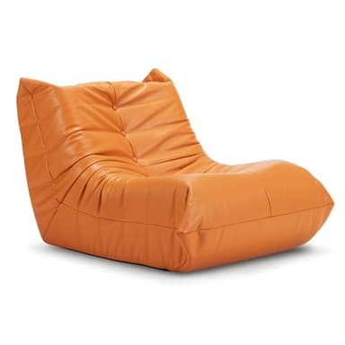 Hobestluk Bean Bag Chair Giant Bean Bag Sofa Memory Foam Bean Bag Couches for Adults, Leather Bean Bag Chairs for Living Room Bedroom Dorm Office (Orange) - Image 9