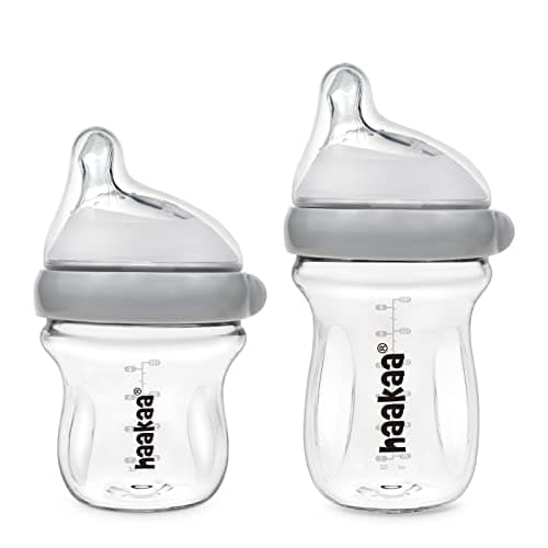 haakaa Gen.3 Natural Glass Baby Bottle Set 4.2oz & 6oz - Wide Neck Anti-Colic Slow Varibale Flow Nipple, 0M+ 3M+ 6M+ Breastfed Babies - Image 1
