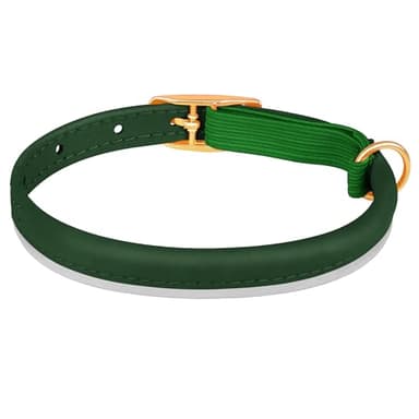 OOPSDOGGY Rolled Leather Cat Collar with Bell - Reflective Kitten Collar with Safety Elastic Strap - Adjustable Small Pet Collars for Boy Girl Cats (Green) - Image 2