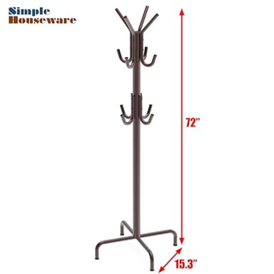 Simple Houseware Standing Coat and Hat Hanger Organizer Rack, 12 Hooks, Bronze - Image 6