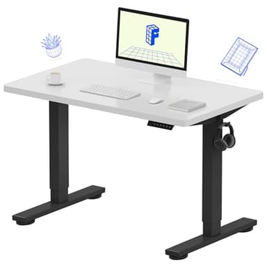 FLEXISPOT EN1 Whole-Piece Standing Desk, 40" x 24" Electric Height Adjustable Heavy Duty Steel Stand Up Desk (Black Frame + White Top, 2 Packages) - Image 1