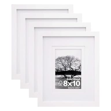 Egofine 8x10 Picture Frames Set of 4, Made of Solid Wood Covered by Plexiglass 4x6 and 5x7 with Mat or 8x10 without Mat, for Table Top Display and Wall Mounting Photo Frame White - Image 1