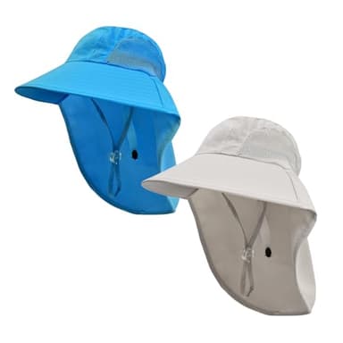 Rosoz Kids Sun Hat with Neck Flap UV Protection Summer Toddler Beach Hat Unisex Ponytail Hat Wide Brim Fishing Hat - Image 1