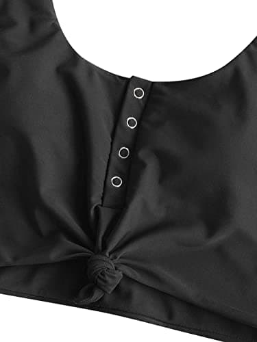 ZAFUL Women's Front Knot Bikini Tops Crop Tankini Top Scoop Neck Padded Bathing Suit Tops 0-Black L - Image 3