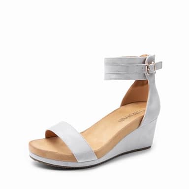 DREAM PAIRS Women's Open Toe Buckle Ankle Strap Platform Wedge Sandals Summer Shoes,Size 10,Grey,NINI-6 - Image 1