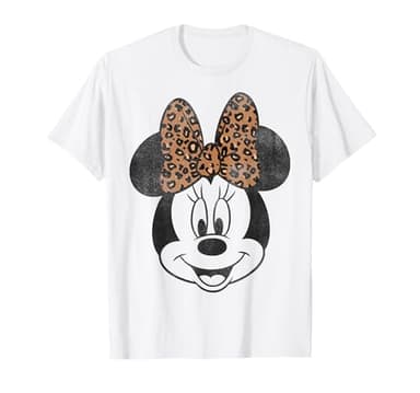 Disney Minnie Mouse Distressed Vintage Leopard Bow Portrait T-Shirt