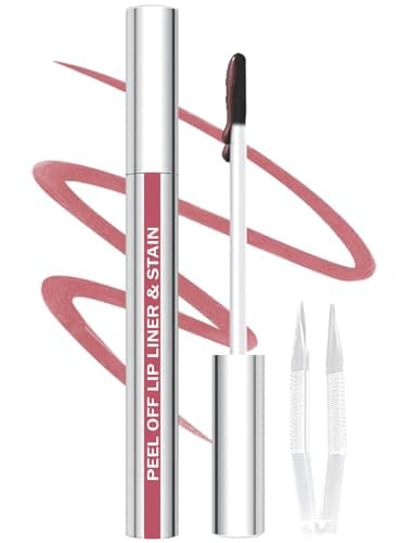 QCMME Lip Liner Stain Peel Off with Tweezer, Long Lasting Matte Lip Tattoo, Highly Pigmented Color Lip Makeup, Waterproof, Transfer-proof Lipstain for Women, Nude Pink - Image 1