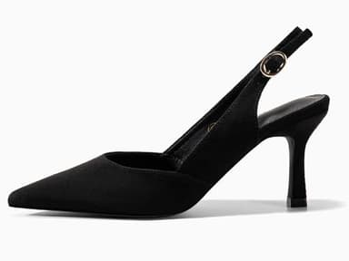 Rilista Womens Slingback Pumps Closed Pointed Toe Kitten Heel Sandals Wedding Evening Party Dress Shoes Black Suede - Image 3