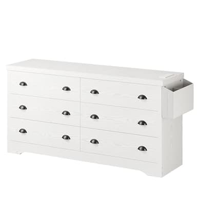 LIKIMIO Dresser for Bedroom 6 Drawer with Charging Station, TV Stand Storage Chest of Drawers for Living Room Hallway Entryway, MDF Board, 59 Inches White - Image 10