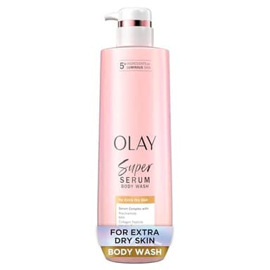 Olay Super Serum Body Wash for Extra Dry Skin, 24hr Long Lasting Hydration, 5+ Ingredient Serum Complex for Bright Even Firm Luminous Skin, 18.5 fl oz - Image 1