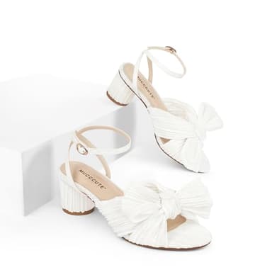 MUCCCUTE White Bow Knot Heeled Sandals Ankle Buckle Strap Chunky Heeled Open-toe Comfortable Wedding Party Fashion Heeled - Image 4