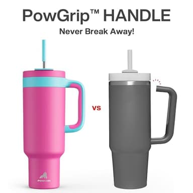 POWCAN 50 oz Tumbler with Handle, 2-in-1 Straw and Sip Lid, Leakproof, Dishwasher Safe, Insulated Stainless Steel Travel Coffee Mug, Keeps Cold for 34 Hours, Fits in Car Cup Holder (Barbie) - Image 3