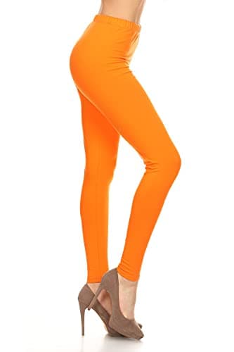 NCL32-Orange-3X Cotton Spandex Solid Leggings, 3X Plus - Image 1