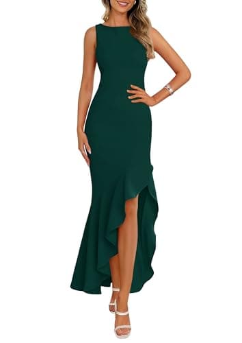 PRETTYGARDEN Wedding Guest Dresses for Women 2025 Summer Formal Gala Maxi Dress Ruffle Mermaid Cocktail Long Dresses(Dark Green,Medium) - Image 1