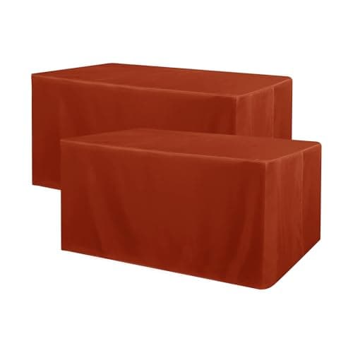 Obstal 2 Pack Table Clothes for 6 Foot Rectangle Tables - Water Resistant Washable Fabric Polyester Rectangle Table Cover Protector for Wedding, Banquet and Trade Shows, 72L x 30W Inches, Rust - Image 1