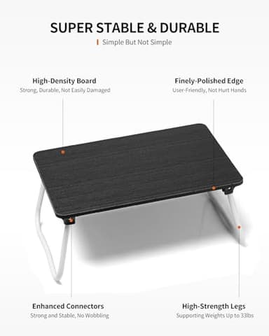 FISYOD Foldable Lap Desk, Laptop Bed Desk, Portable Bed Table, Laptop Stand for Bed & Couch, Lightweight & Mini - Black - Image 6