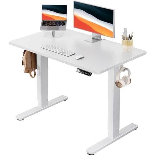 HUANUO Electric Standing Desk, 40" x 24" Whole Piece Desktop, Adjustable Height Computer Desk, 4 Height Memory Settings, Sit Stand Up Desk for Home Office, White - Image 1