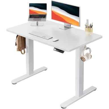 HUANUO Electric Standing Desk, 40" x 24" Whole Piece Desktop, Adjustable Height Computer Desk, 4 Height Memory Settings, Sit Stand Up Desk for Home Office, White - Image 1