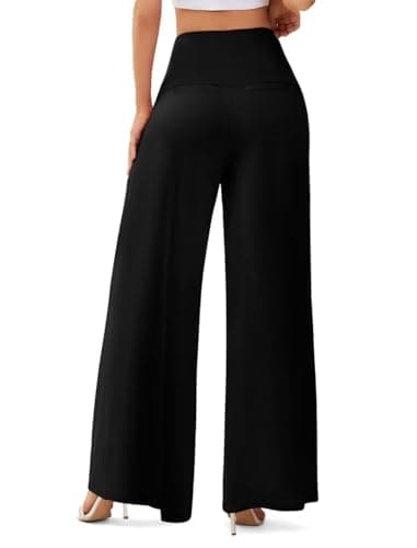 JZC Women's Palazzo Lounge Pants Stretchy Wide Leg Casual Trousers Comfy High Waist Flowy Pants Black Large - Image 3